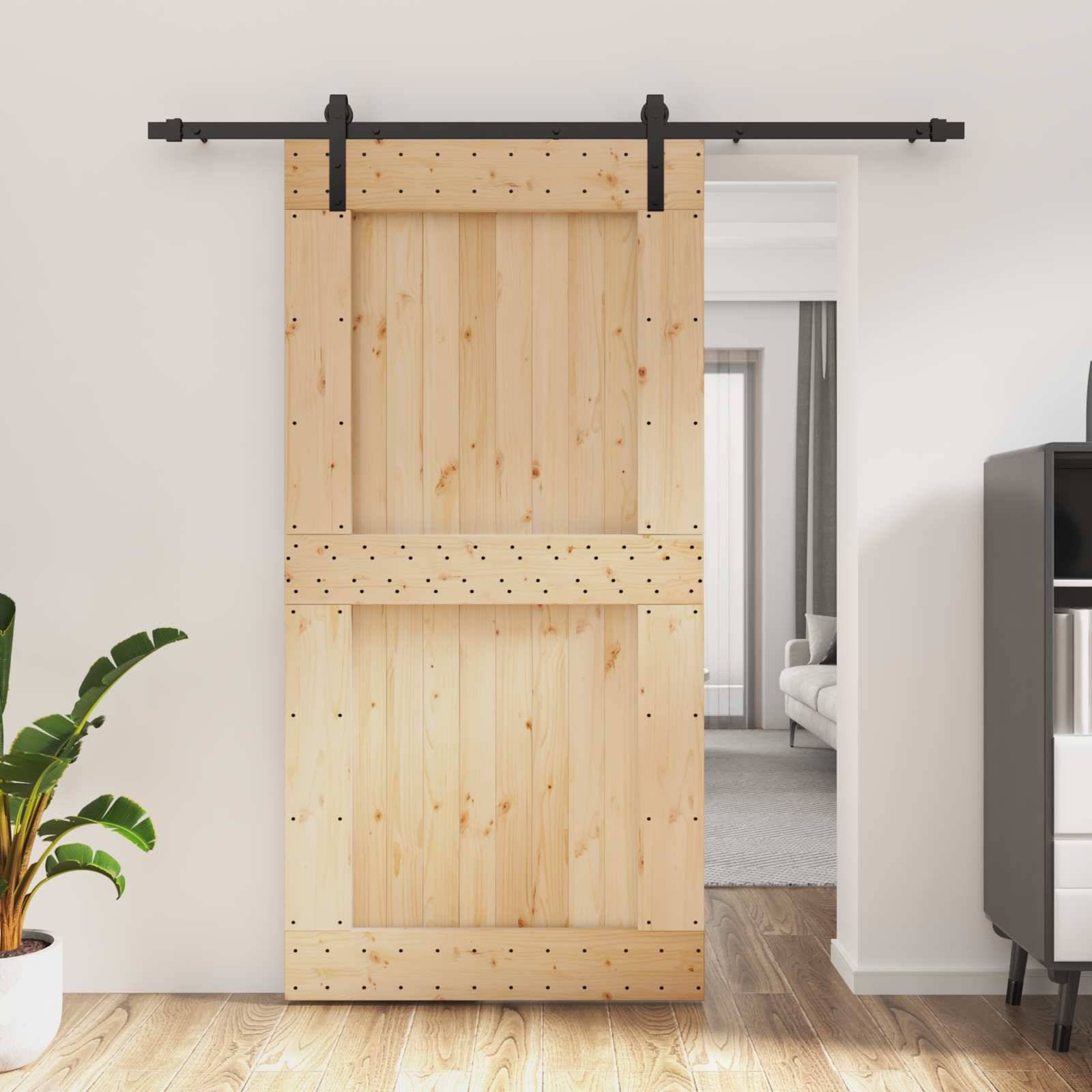 vidaXL Schiebetür Natürlich und Schwarz 100 x 210 cm Massivkiefer