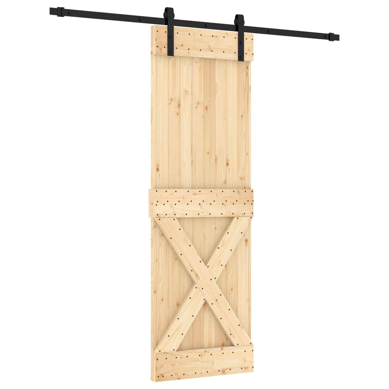 vidaXL Schiebetür Natürlich und Schwarz 70 x 210 cm Massivkiefer