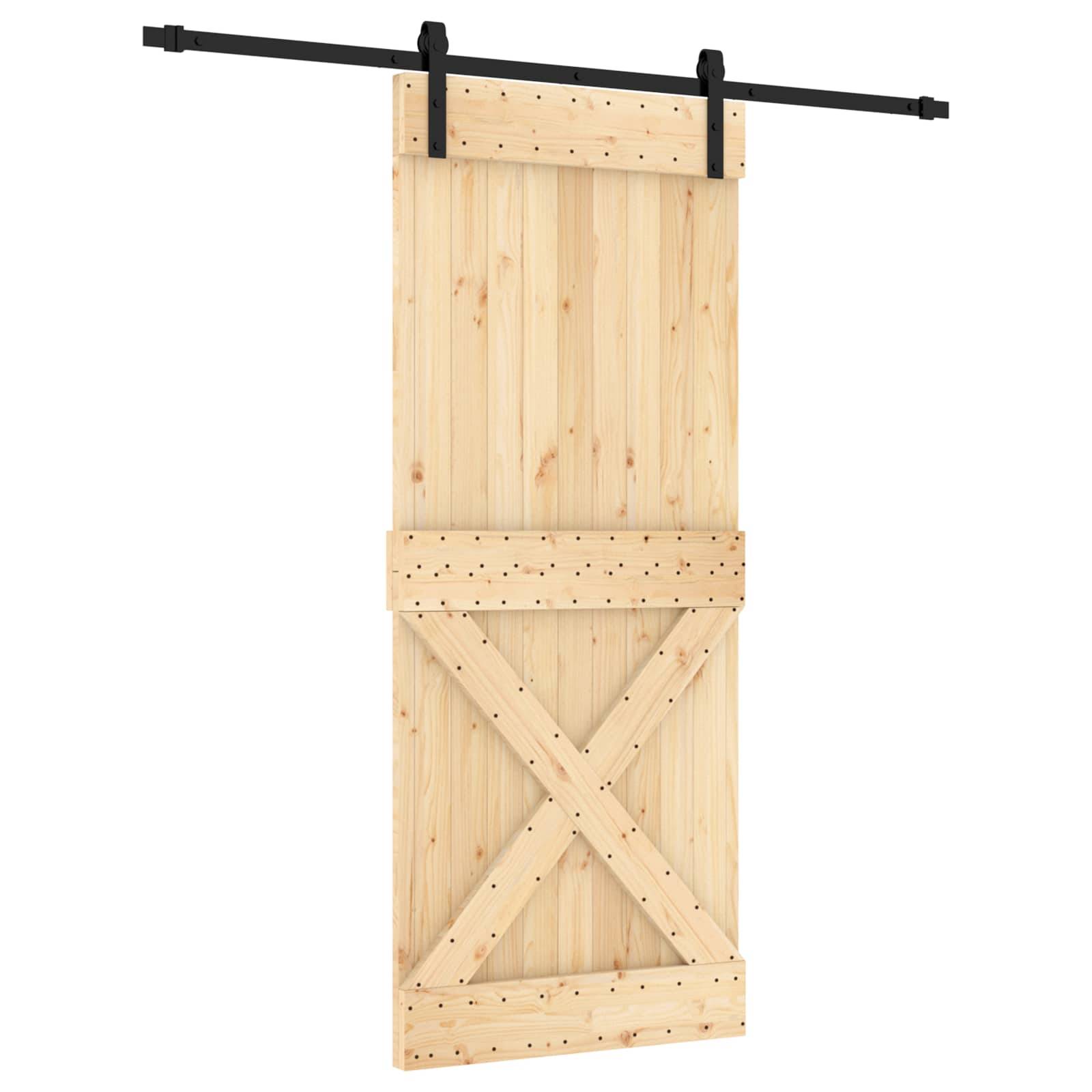 vidaXL Schiebetür Natürlich und Schwarz 85 x 210 cm Massivkiefer