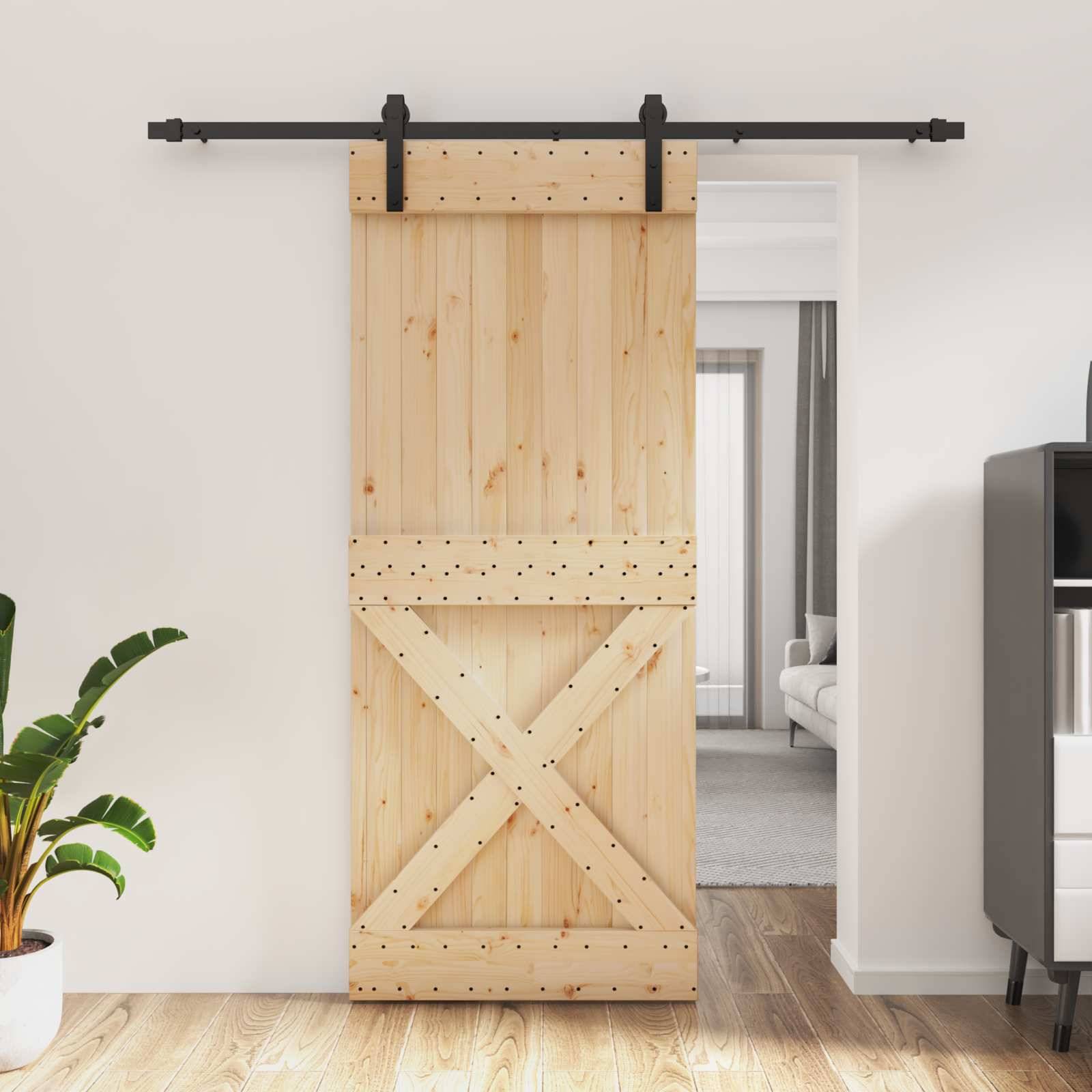 vidaXL Schiebetür Natürlich und Schwarz 85 x 210 cm Massivkiefer