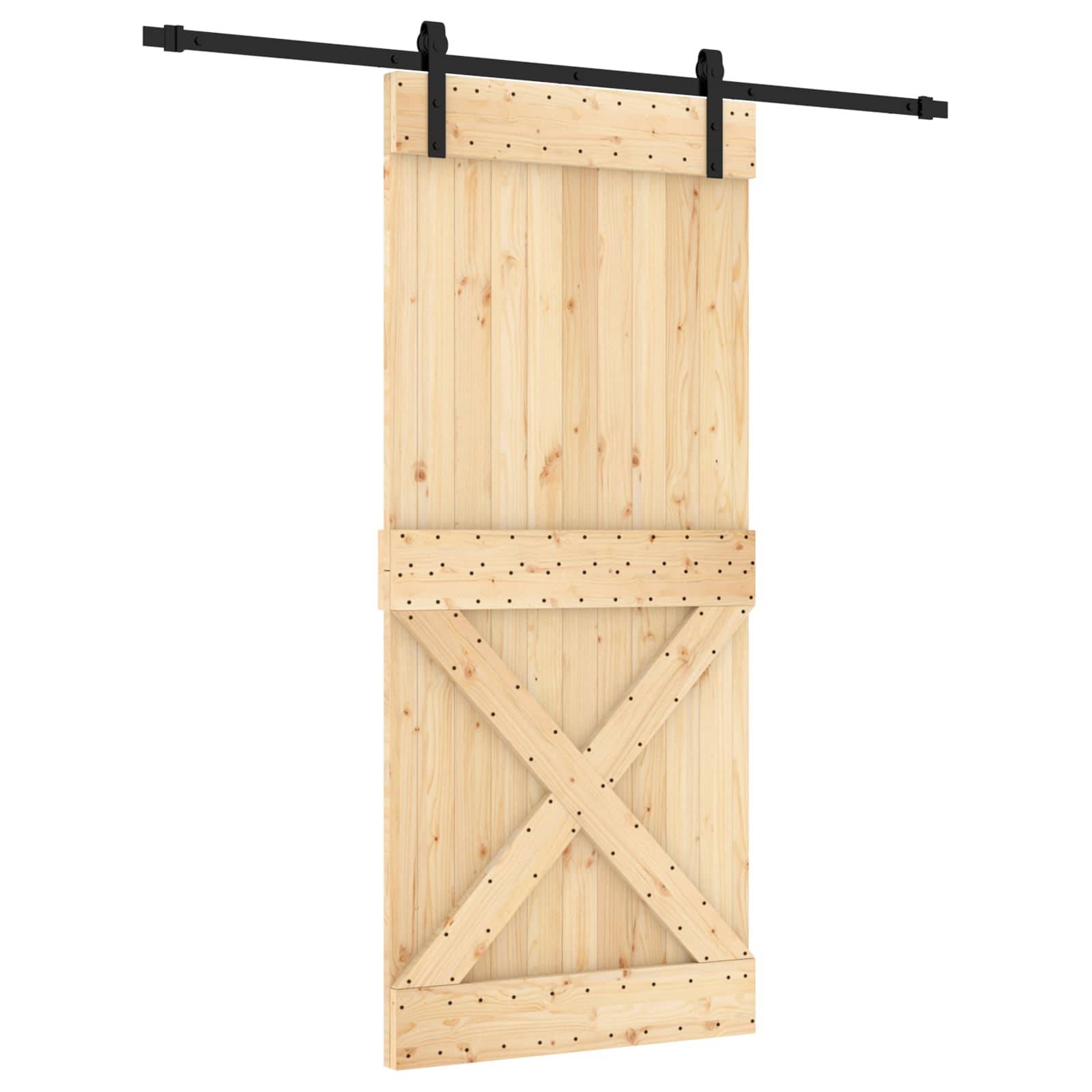 vidaXL Schiebetür Natürlich und Schwarz 90 x 210 cm Massivkiefer