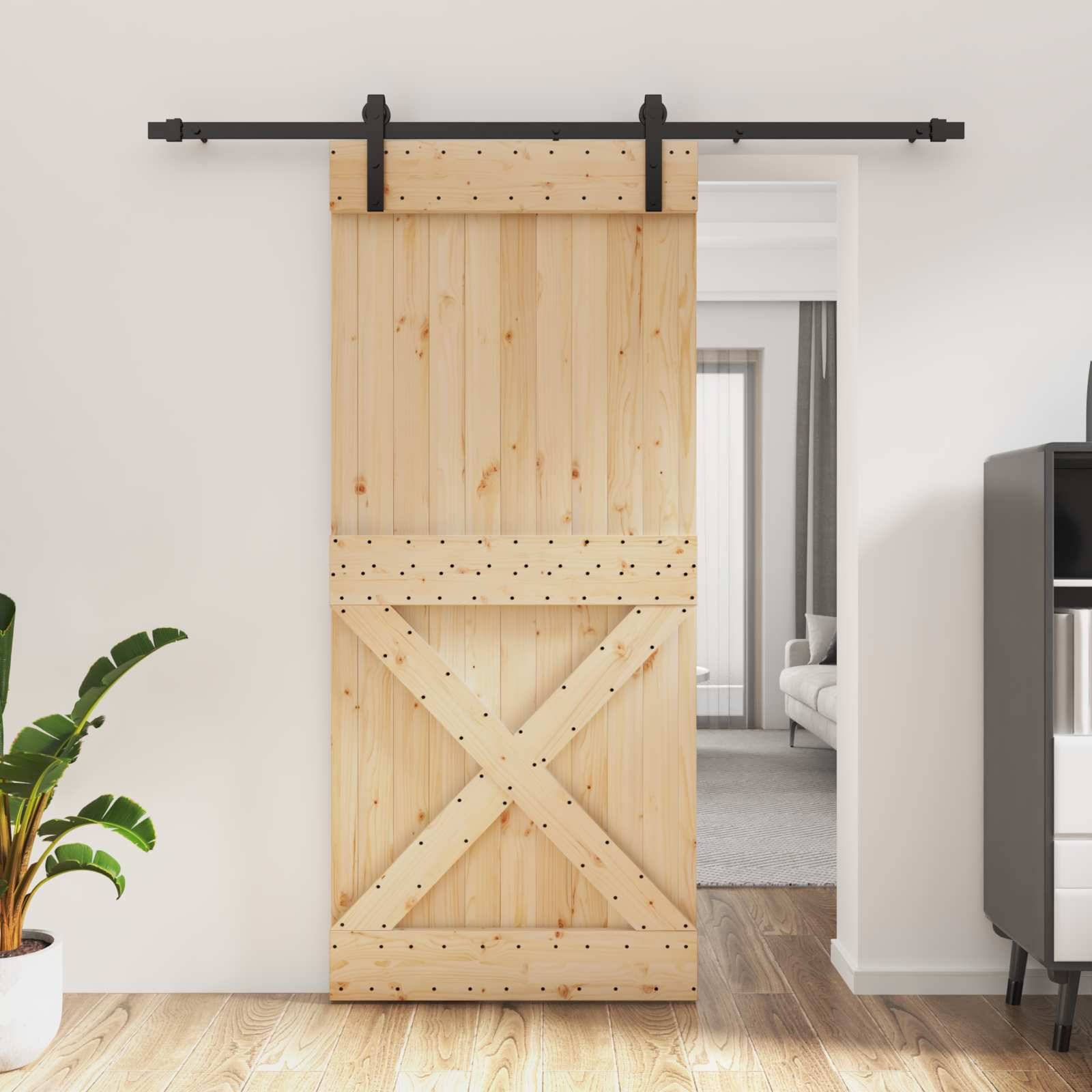 vidaXL Schiebetür Natürlich und Schwarz 90 x 210 cm Massivkiefer
