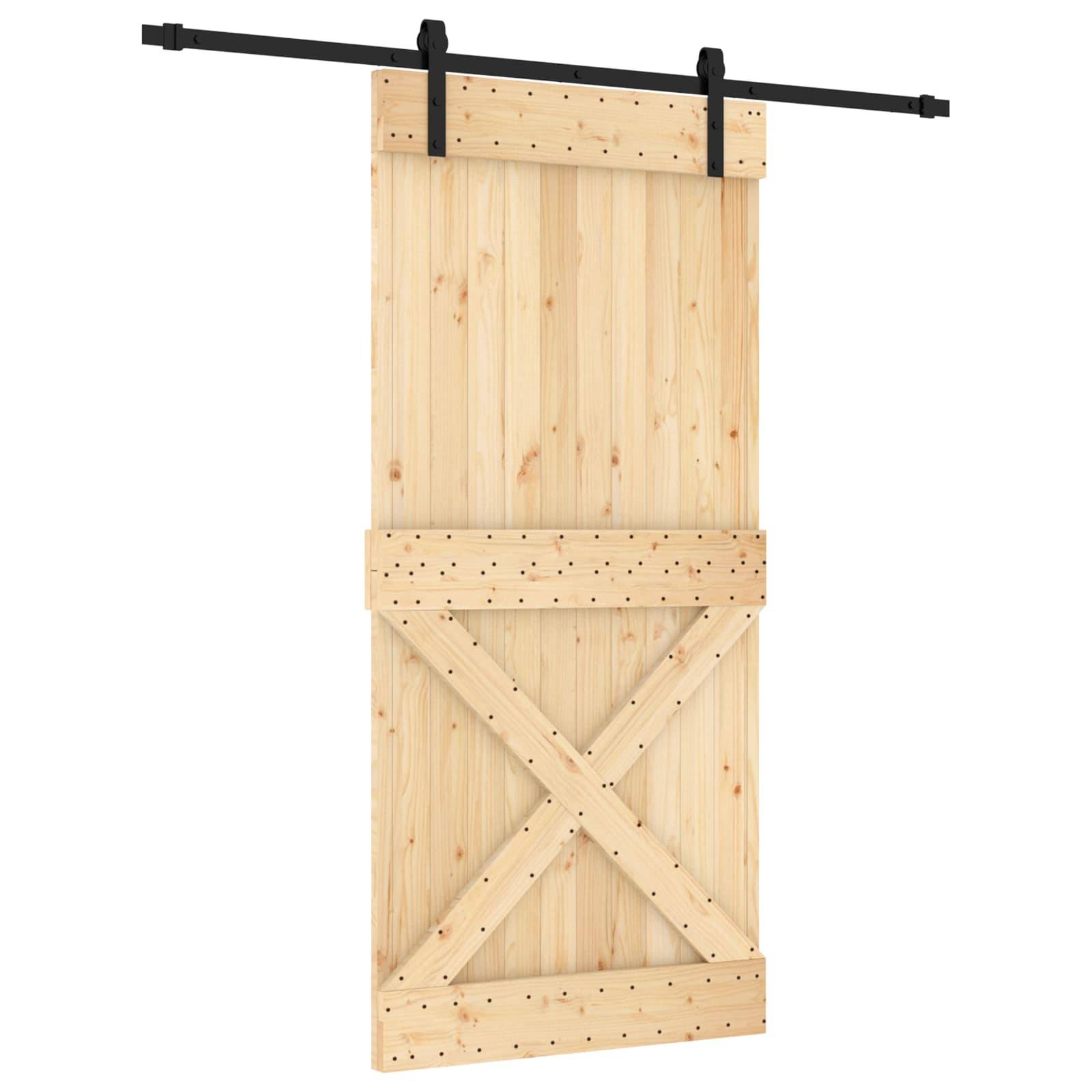 vidaXL Schiebetür Natürlich und Schwarz 95 x 210 cm Massivkiefer