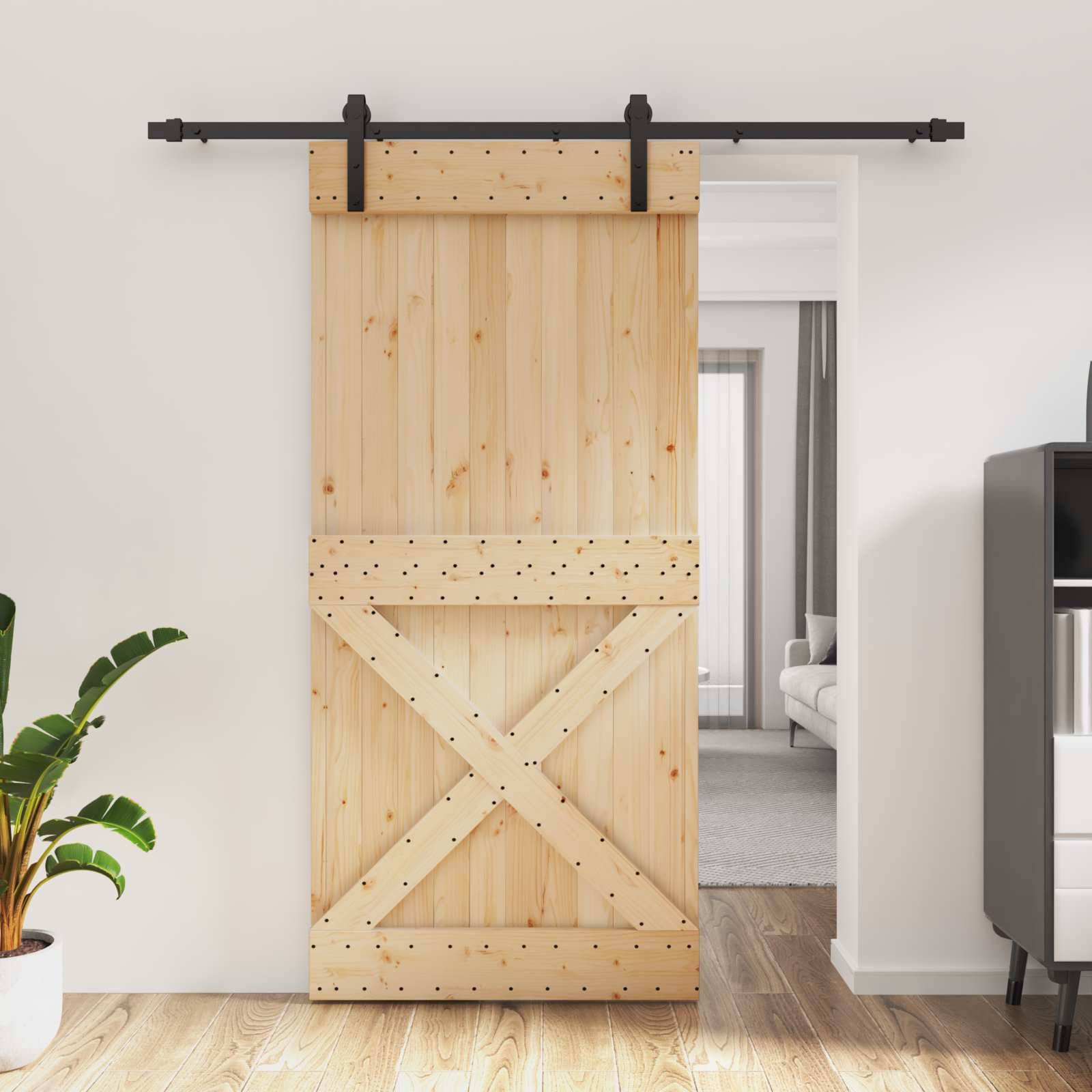 vidaXL Schiebetür Natürlich und Schwarz 95 x 210 cm Massivkiefer