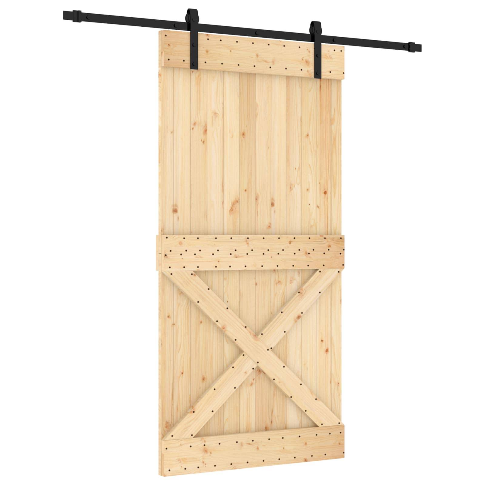 vidaXL Schiebetür Natürlich und Schwarz 100 x 210 cm Massivkiefer