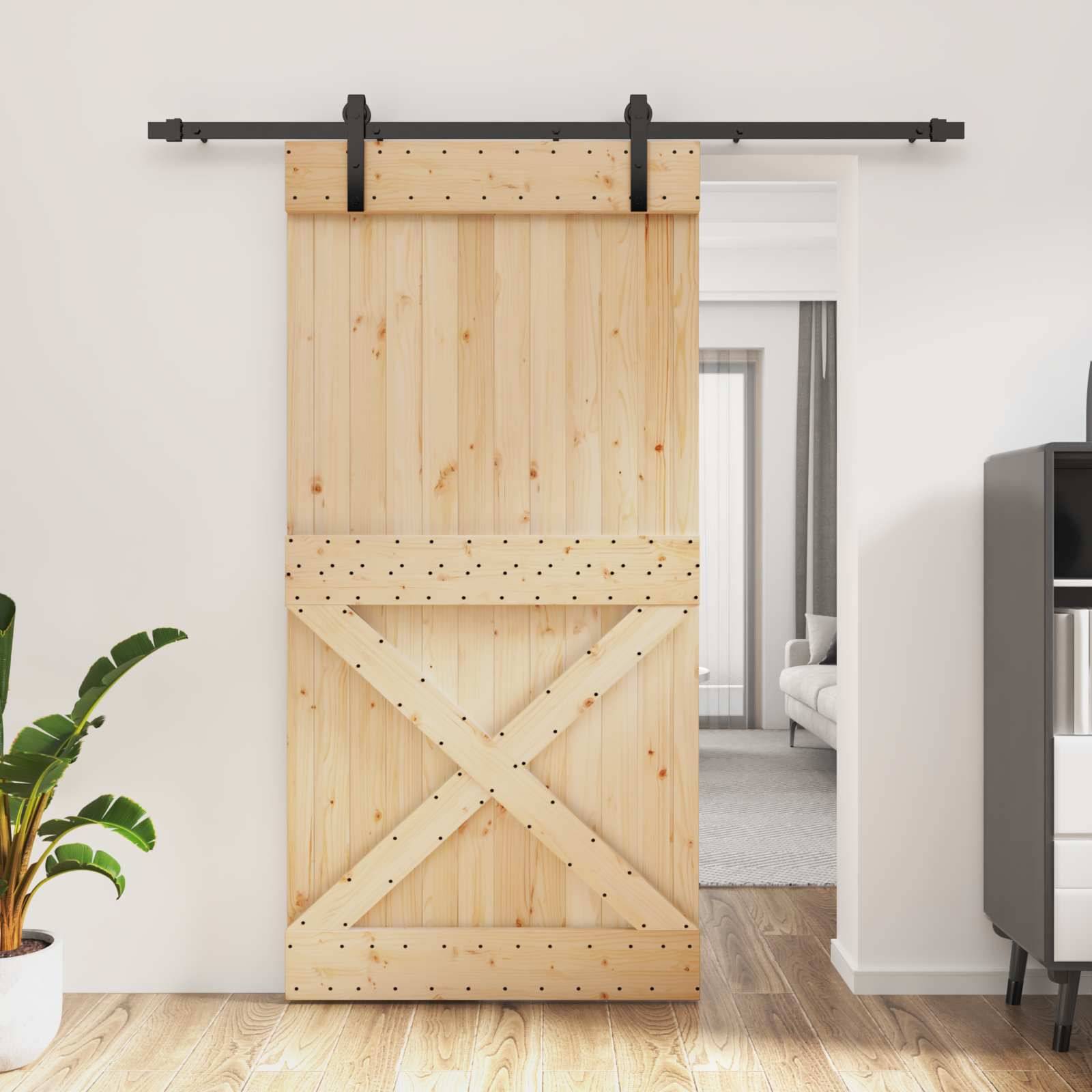 vidaXL Schiebetür Natürlich und Schwarz 100 x 210 cm Massivkiefer