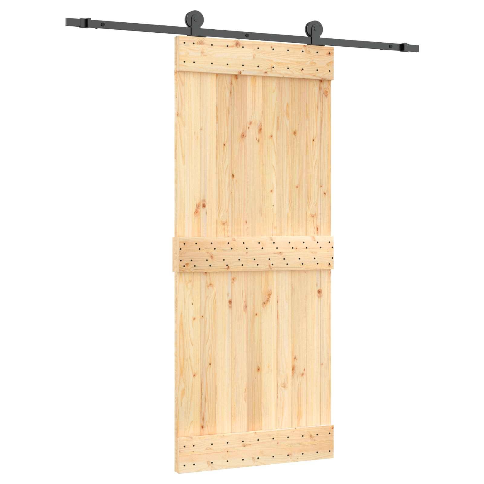 vidaXL Schiebetür Natürlich und Schwarz 85 x 210 cm Massivkiefer
