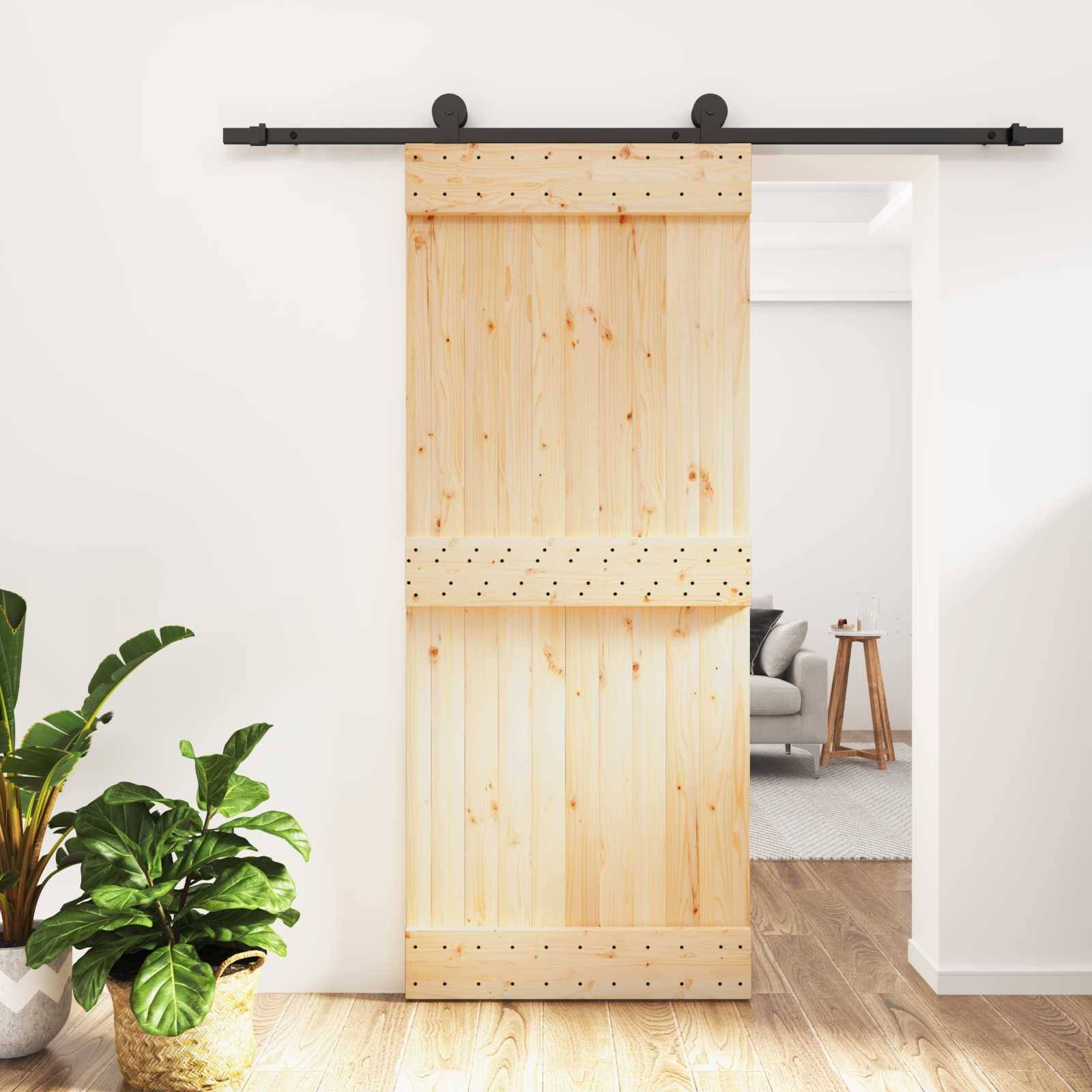 vidaXL Schiebetür Natürlich und Schwarz 85 x 210 cm Massivkiefer