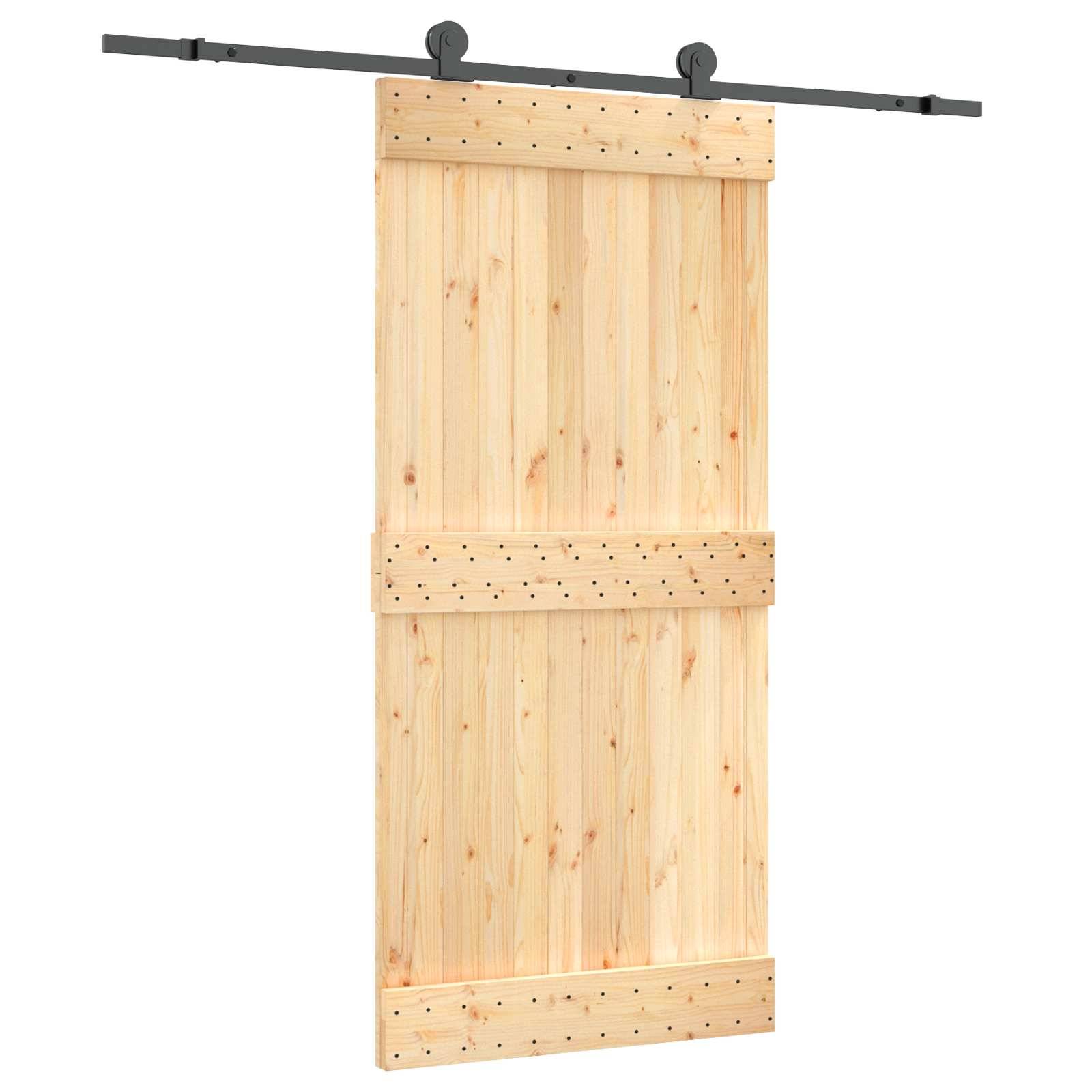 vidaXL Schiebetür Natürlich und Schwarz 95 x 210 cm Massivkiefer