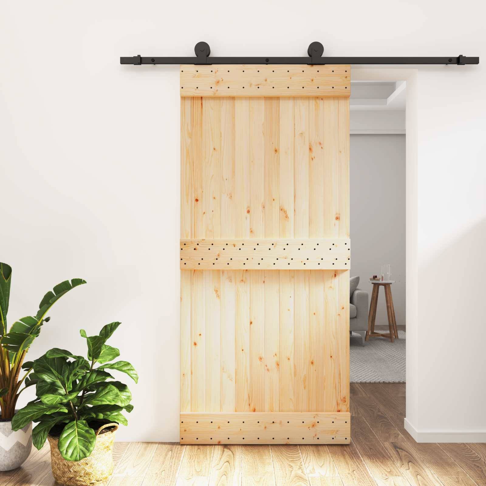 vidaXL Schiebetür Natürlich und Schwarz 95 x 210 cm Massivkiefer