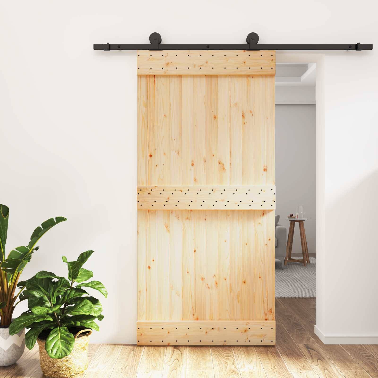 vidaXL Schiebetür Natürlich und Schwarz 100 x 210 cm Massivkiefer