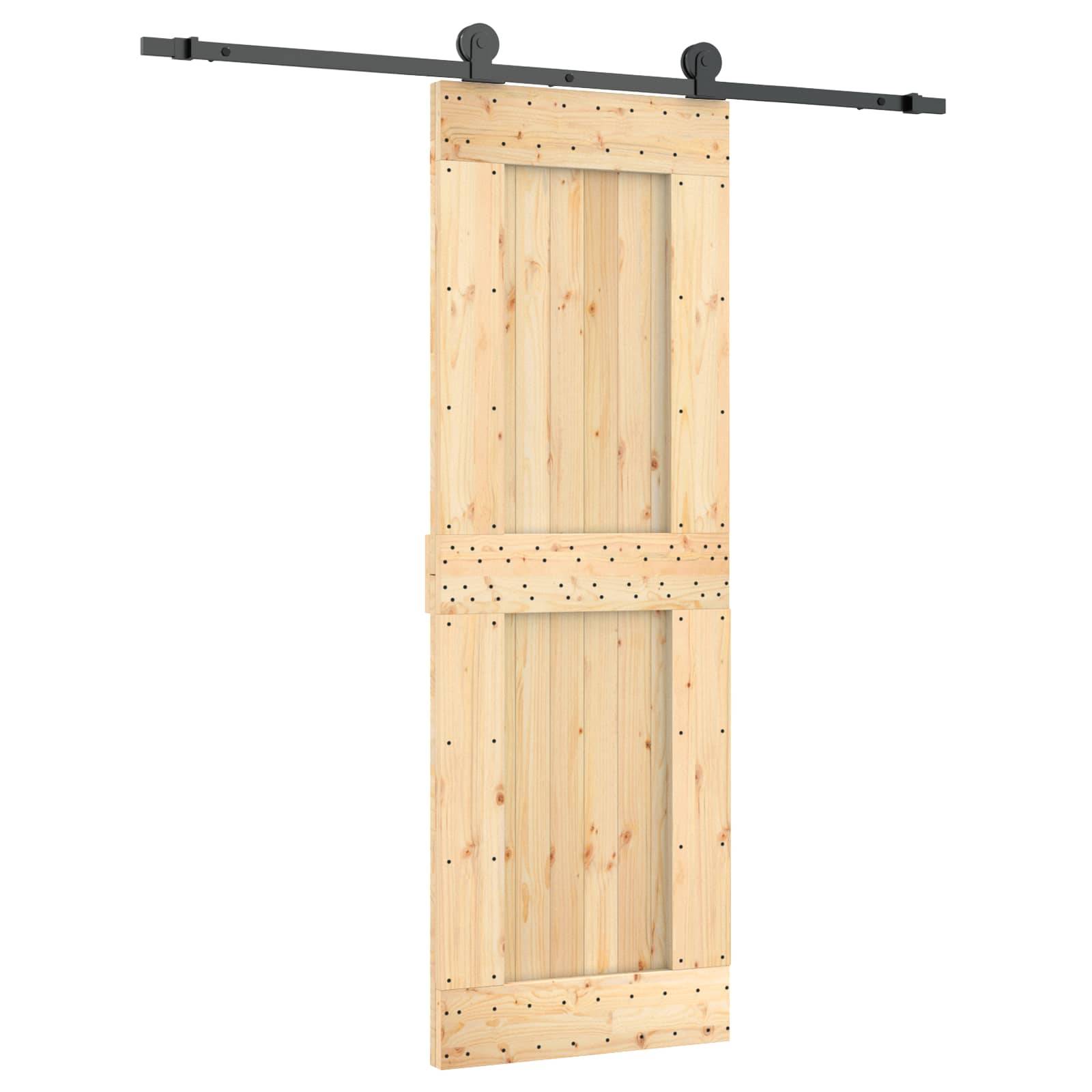 vidaXL Schiebetür Natürlich und Schwarz 70 x 210 cm Massivkiefer