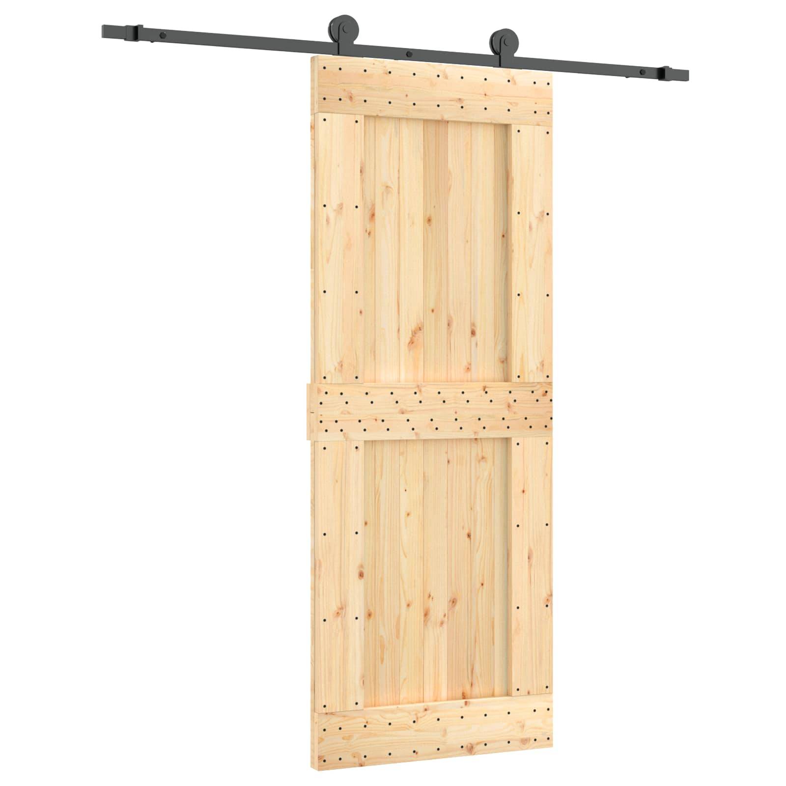 vidaXL Schiebetür Natürlich und Schwarz 80 x 210 cm Massivkiefer