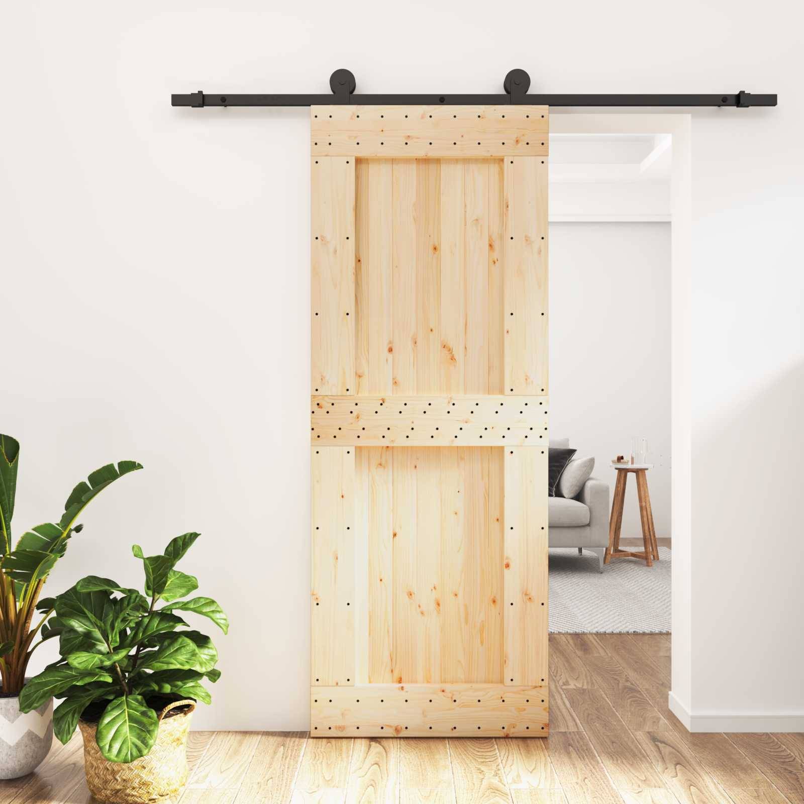 vidaXL Schiebetür Natürlich und Schwarz 80 x 210 cm Massivkiefer