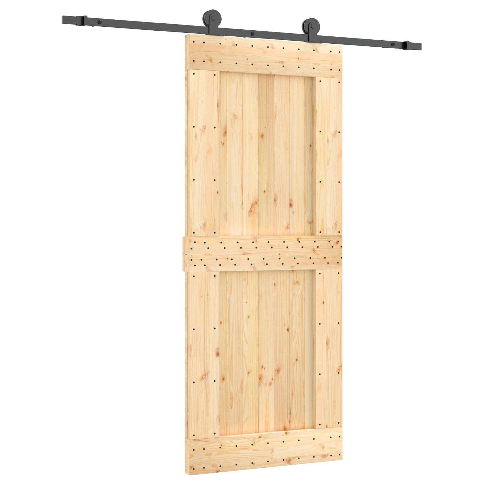 vidaXL Schiebetür Natürlich und Schwarz 85 x 210 cm Massivkiefer
