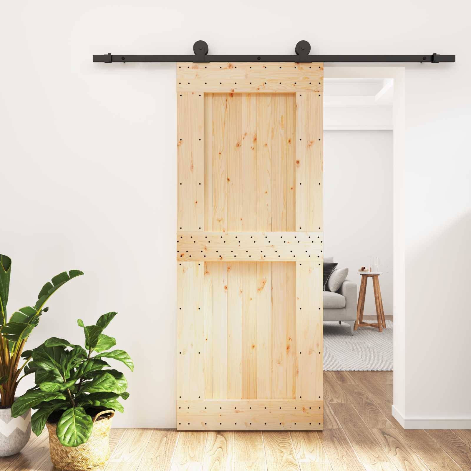 vidaXL Schiebetür Natürlich und Schwarz 85 x 210 cm Massivkiefer