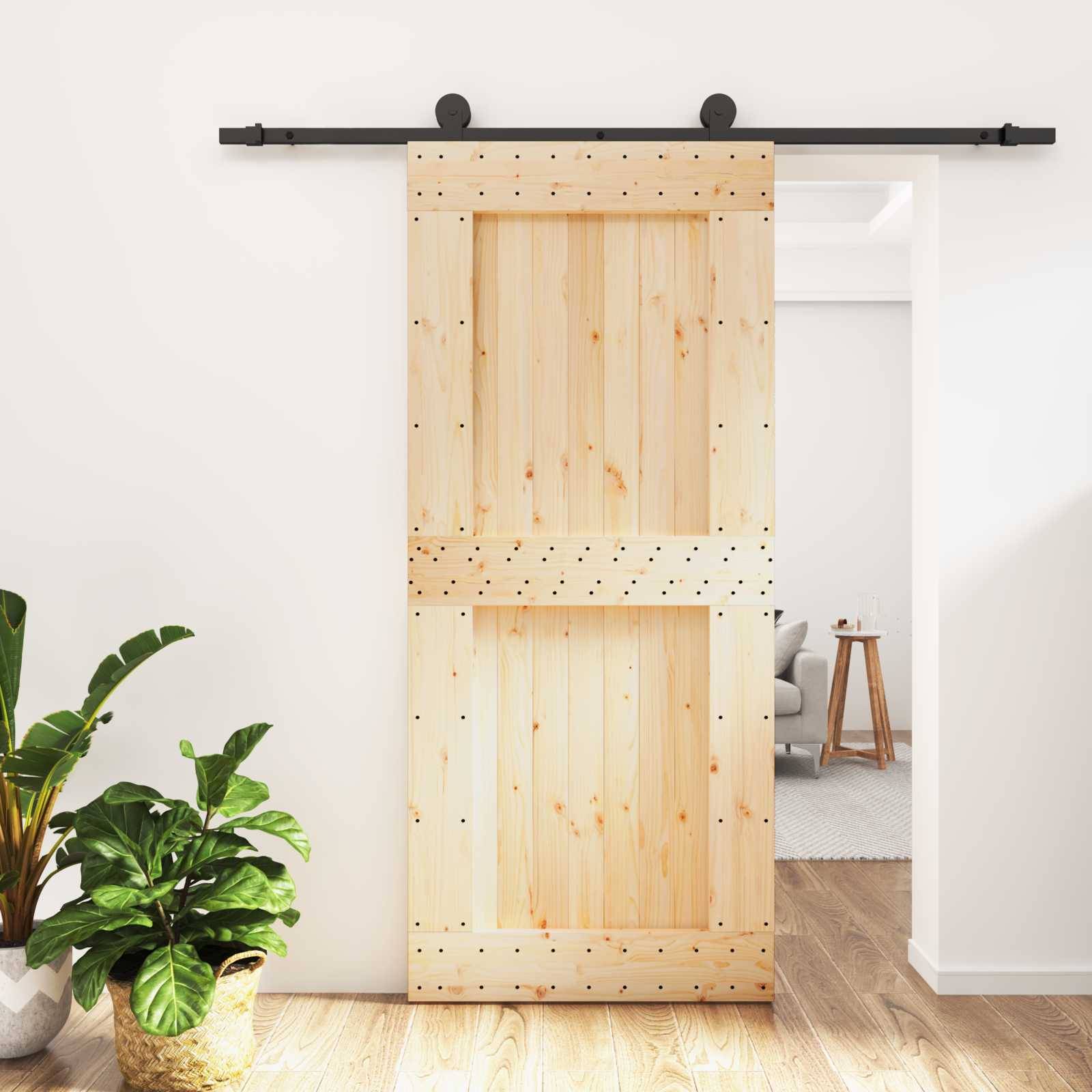 vidaXL Schiebetür Natürlich und Schwarz 90 x 210 cm Massivkiefer