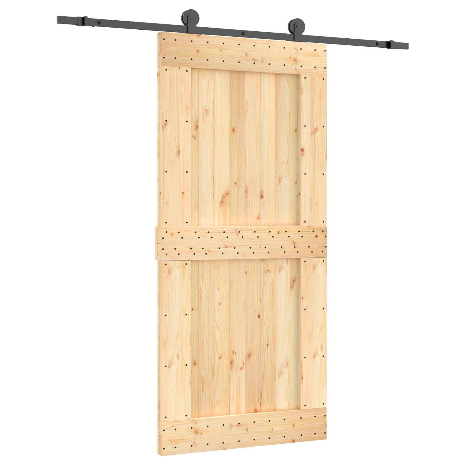 vidaXL Schiebetür Natürlich und Schwarz 95 x 210 cm Massivkiefer