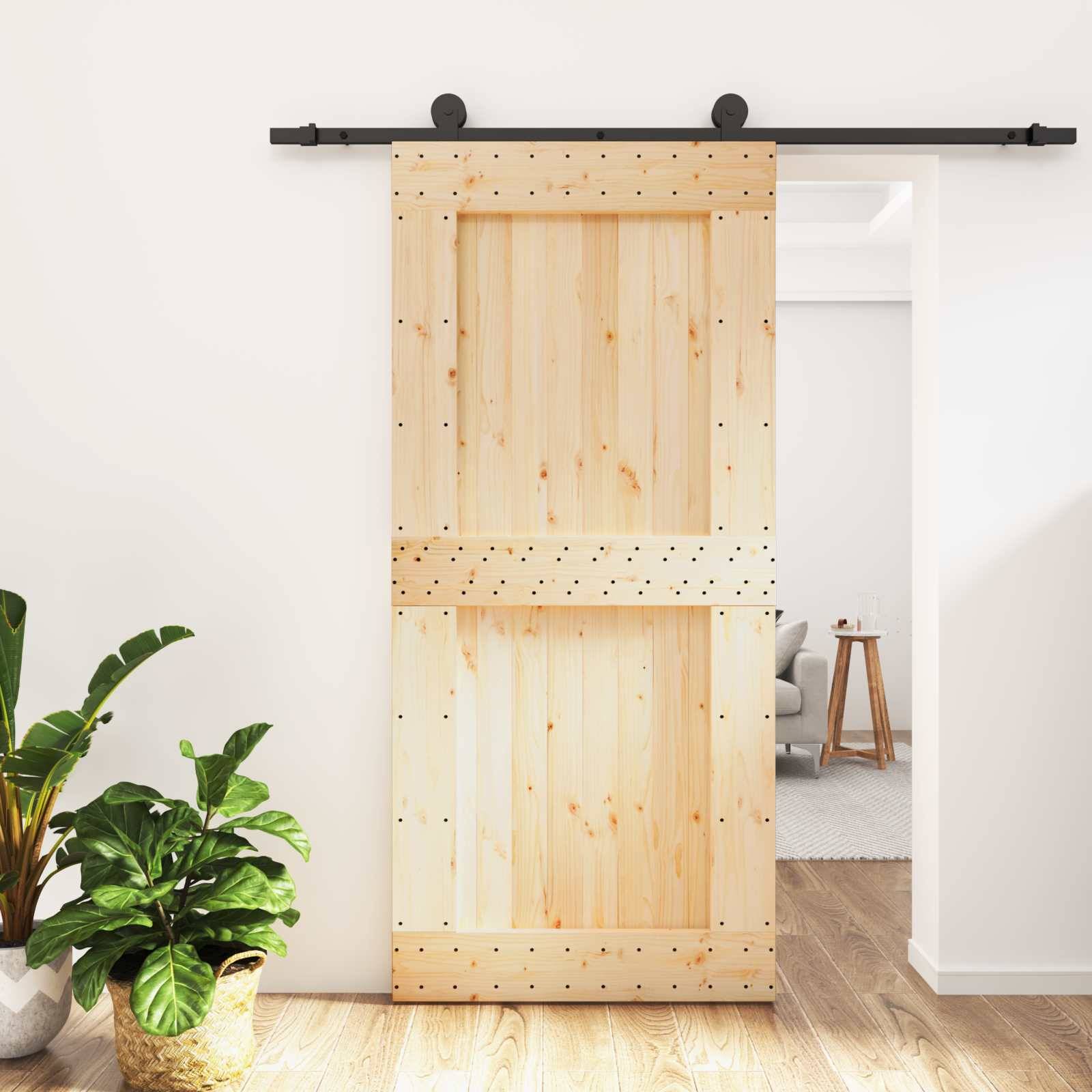 vidaXL Schiebetür Natürlich und Schwarz 95 x 210 cm Massivkiefer
