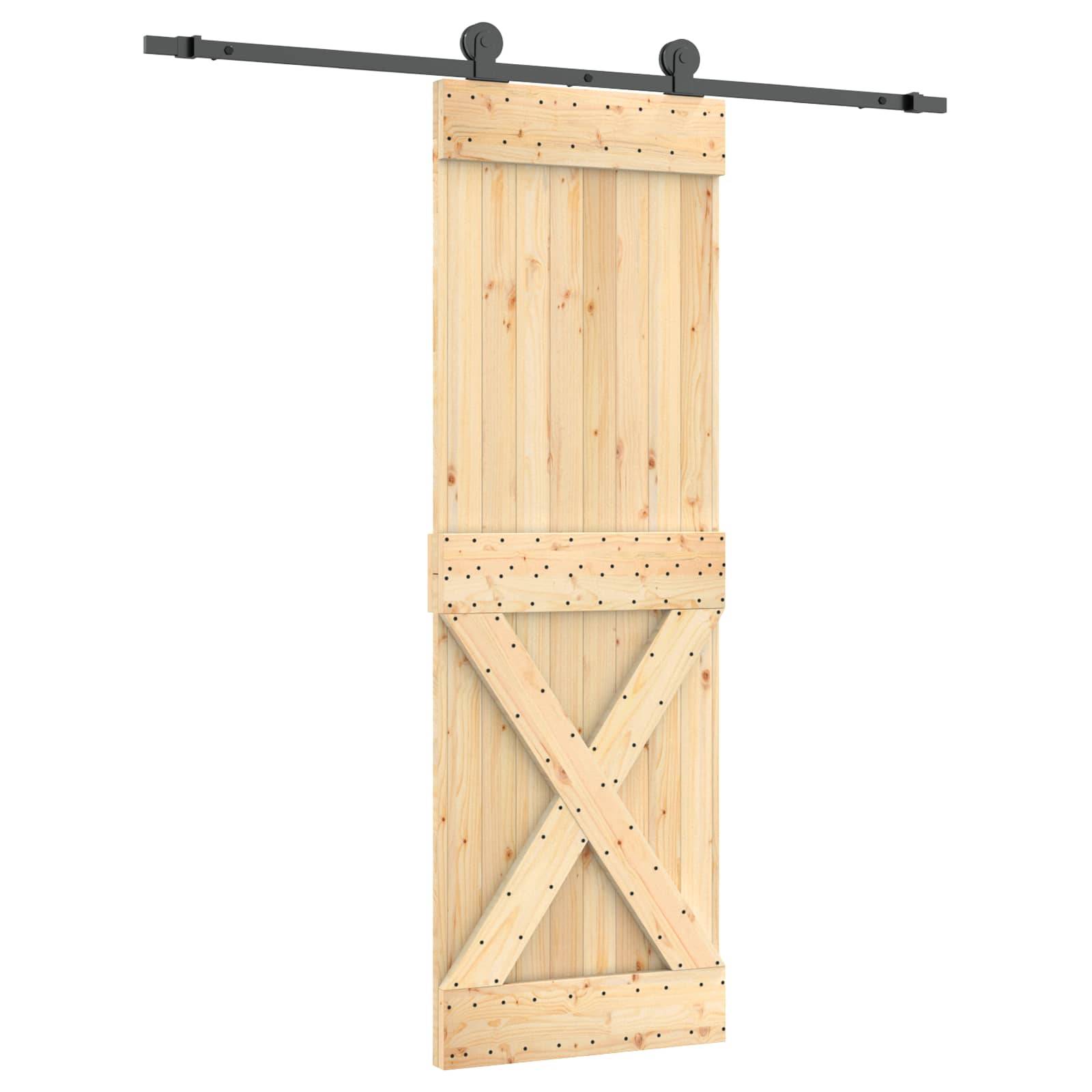 vidaXL Schiebetür Natürlich und Schwarz 70 x 210 cm Massivkiefer