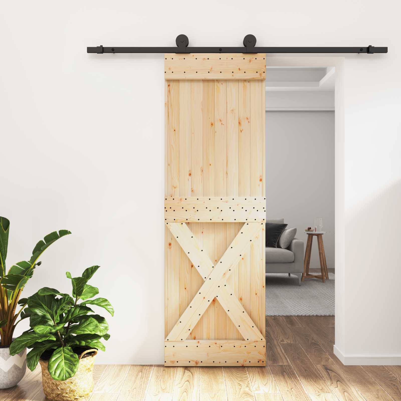 vidaXL Schiebetür Natürlich und Schwarz 70 x 210 cm Massivkiefer