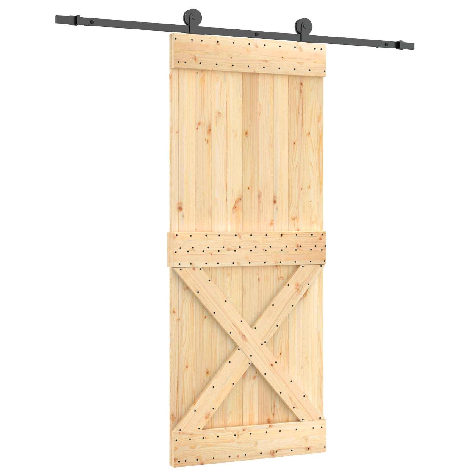 vidaXL Schiebetür Natürlich und Schwarz 85 x 210 cm Massivkiefer