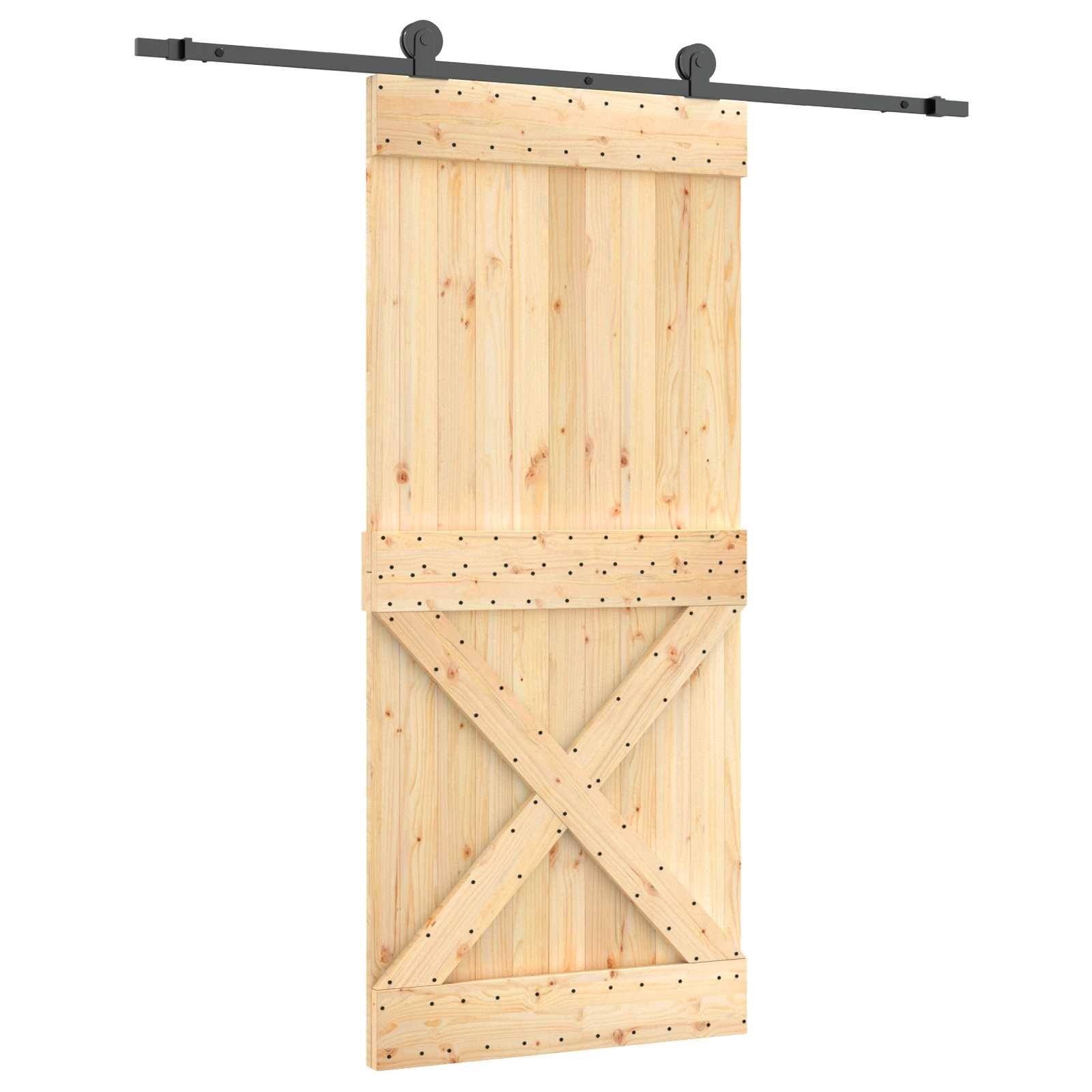 vidaXL Schiebetür Natürlich und Schwarz 90 x 210 cm Massivkiefer