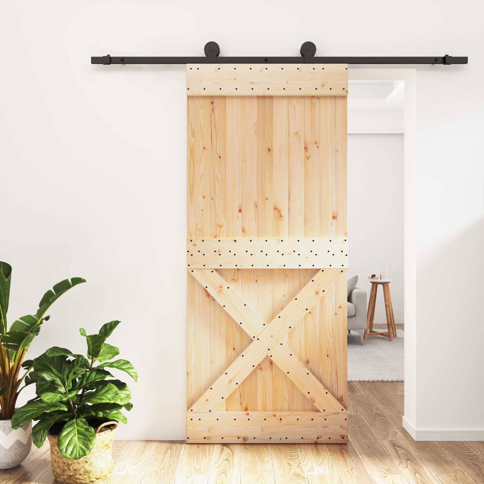 vidaXL Schiebetür Natürlich und Schwarz 90 x 210 cm Massivkiefer