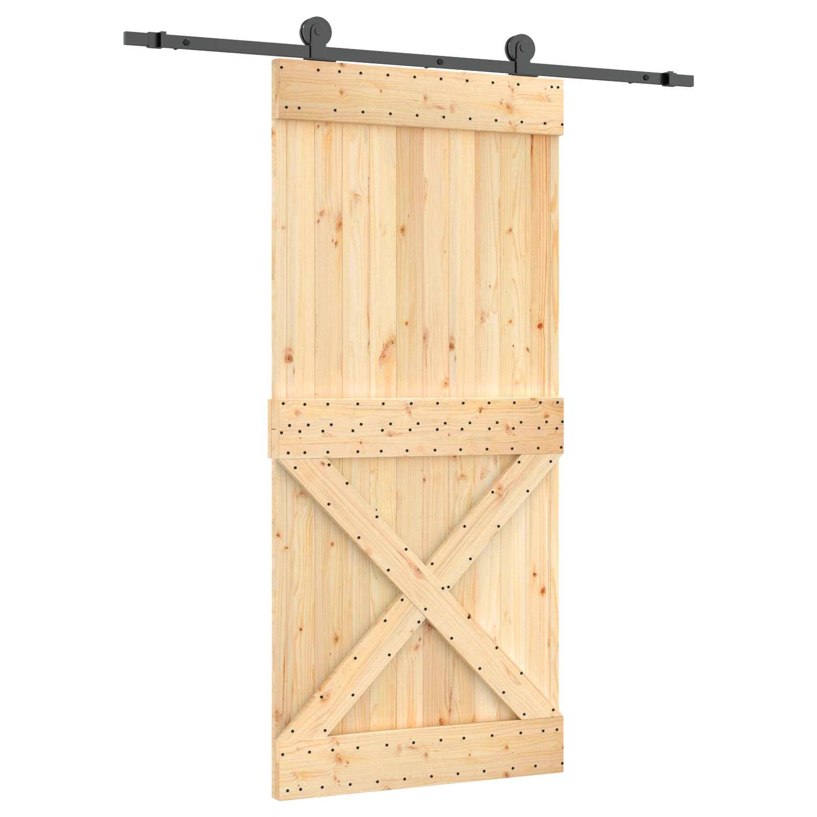 vidaXL Schiebetür Natürlich und Schwarz 95 x 210 cm Massivkiefer