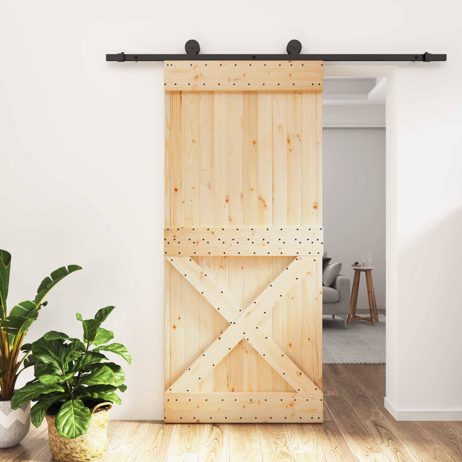 vidaXL Schiebetür Natürlich und Schwarz 95 x 210 cm Massivkiefer