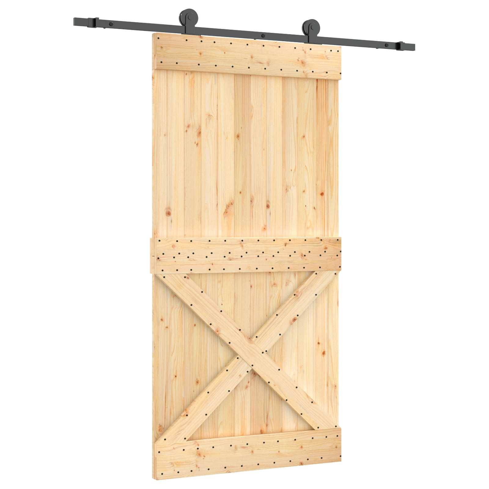 vidaXL Schiebetür Natürlich und Schwarz 100 x 210 cm Massivkiefer