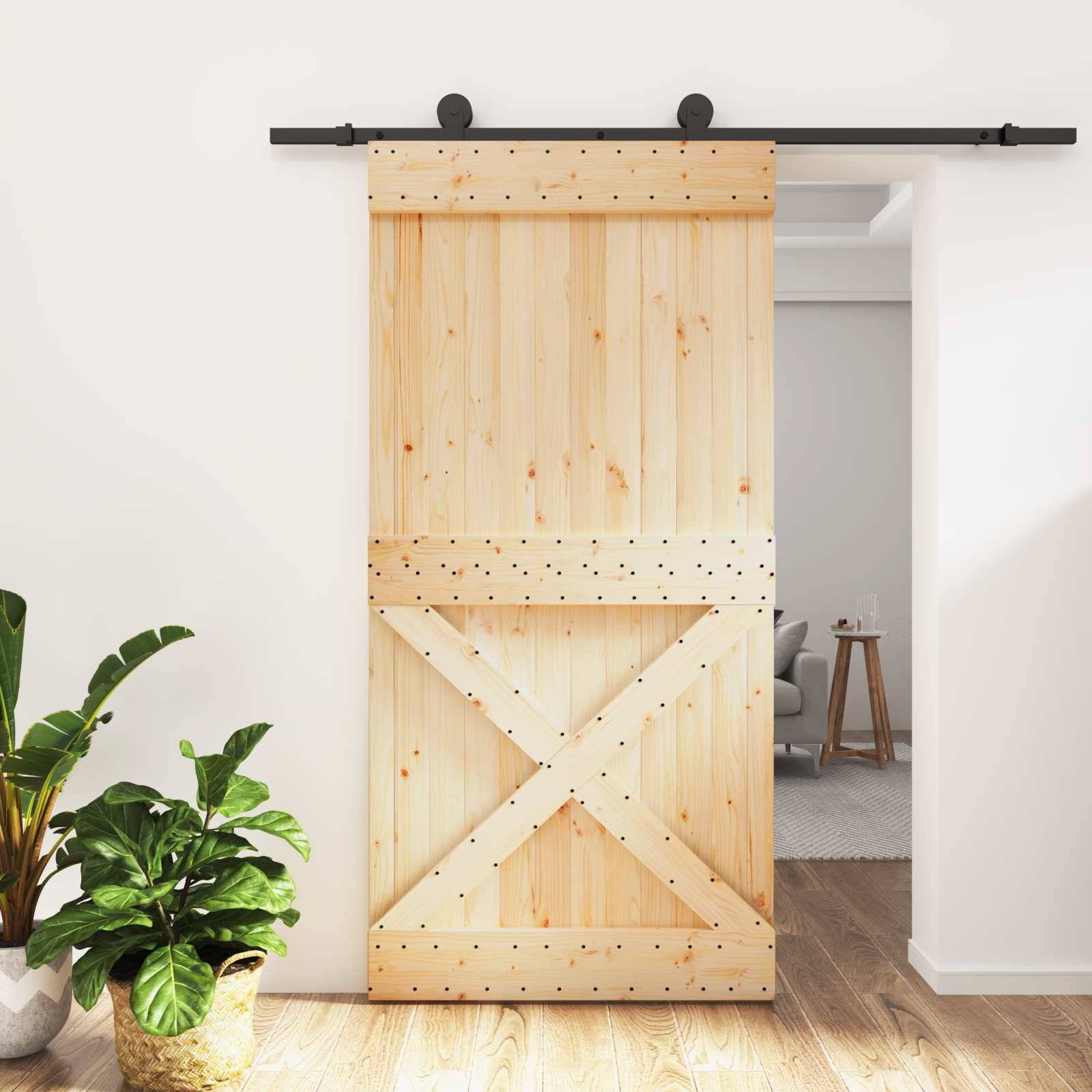 vidaXL Schiebetür Natürlich und Schwarz 100 x 210 cm Massivkiefer