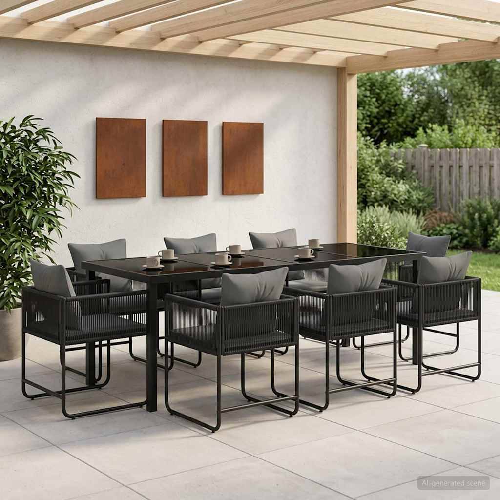 vidaXL Garten Essgruppe 9 pcs Schwarz und Anthrazit 200 x 80 x 73 cm