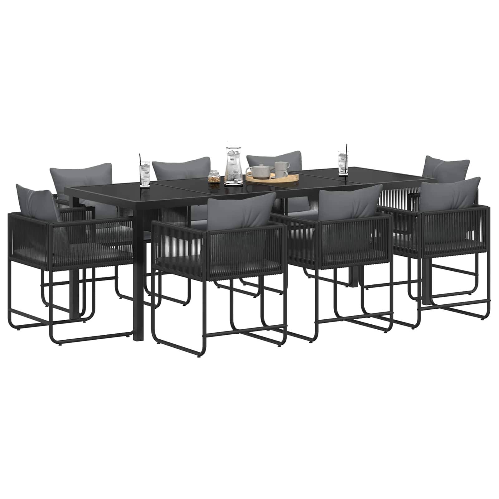 vidaXL Garten Essgruppe 9 pcs Schwarz und Anthrazit 200 x 80 x 73 cm