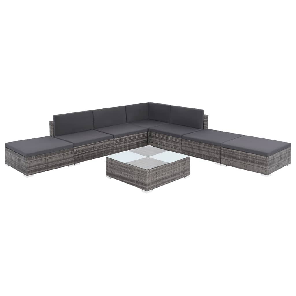 vidaXL 8-tlg. Garten-Lounge-Set mit Kissen Poly Rattan Grau