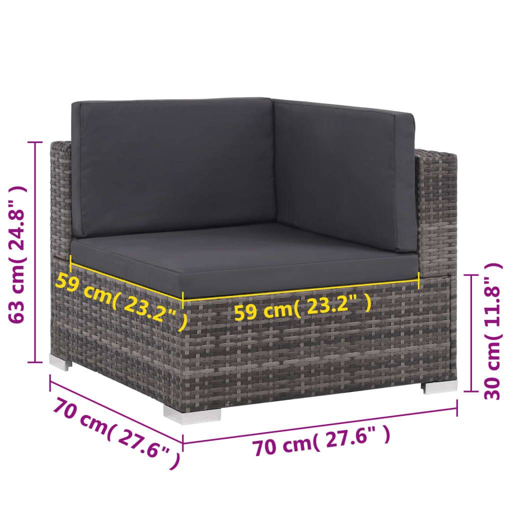 vidaXL 8-tlg. Garten-Lounge-Set mit Kissen Poly Rattan Grau