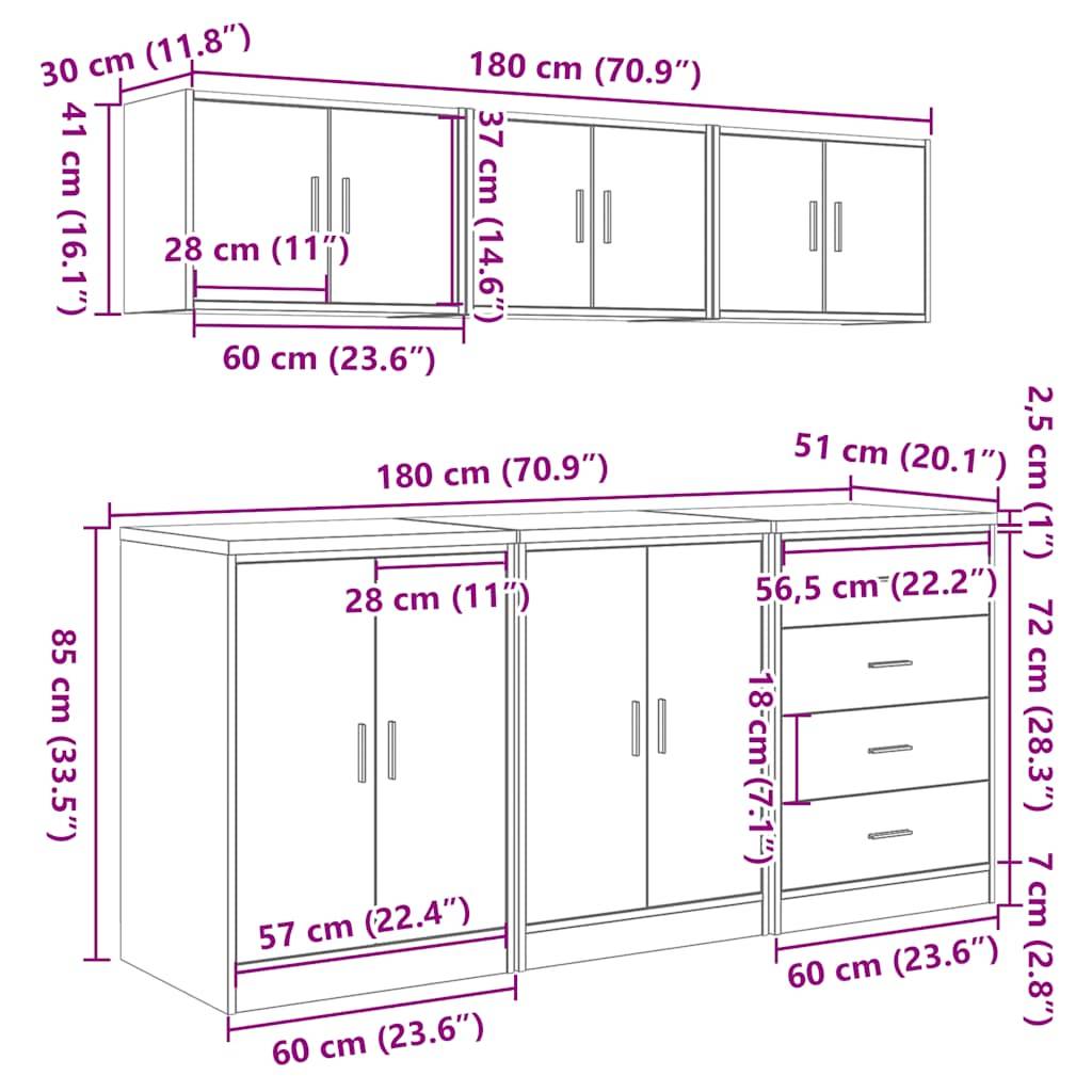 vidaXL Garagenschränke 6 Stk. Artisan-Eiche Holzwerkstoff