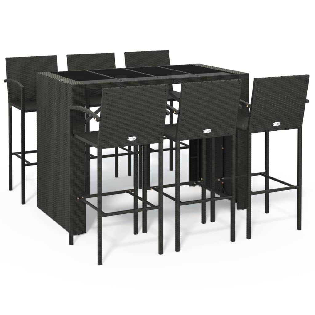 vidaXL 7-tlg. Gartenbar-Set Schwarz Poly Rattan
