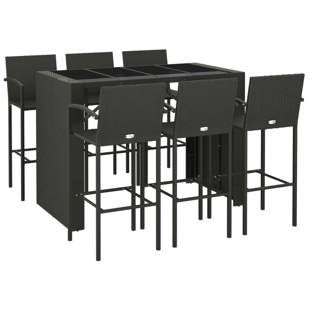 vidaXL 7-tlg. Gartenbar-Set Schwarz Poly Rattan