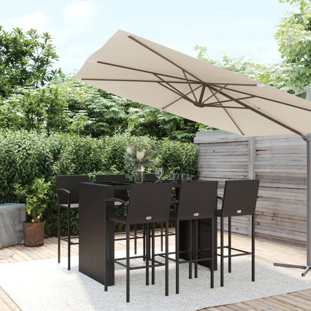 vidaXL 7-tlg. Gartenbar-Set Schwarz Poly Rattan