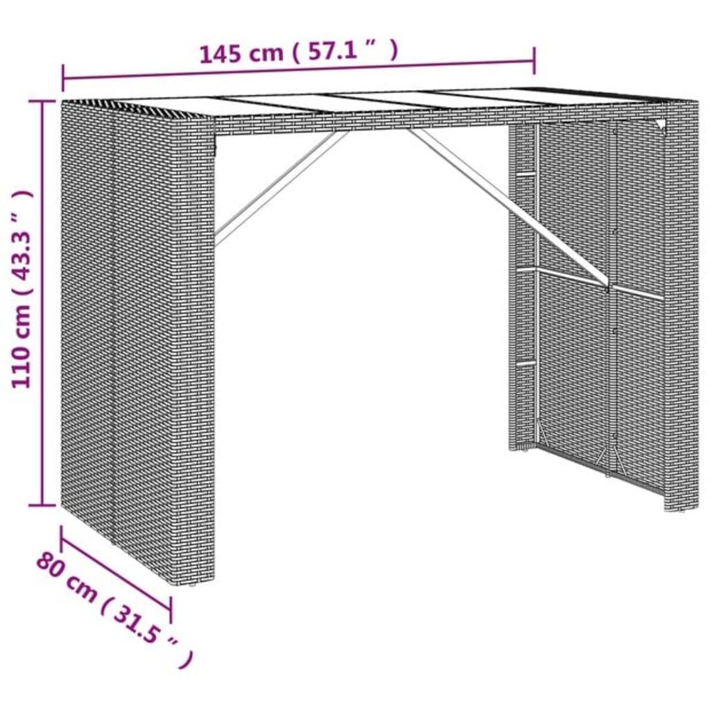 vidaXL 7-tlg. Gartenbar-Set Grau Poly Rattan