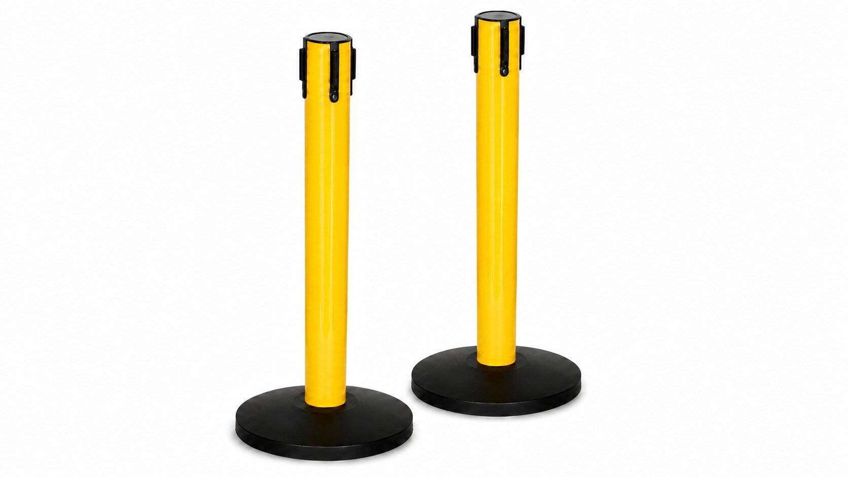 Gurtabsperrpfosten 2er-Set „ESD PROTECTED AREA“ mit 5 m Gurtband, gelb, 96 cm