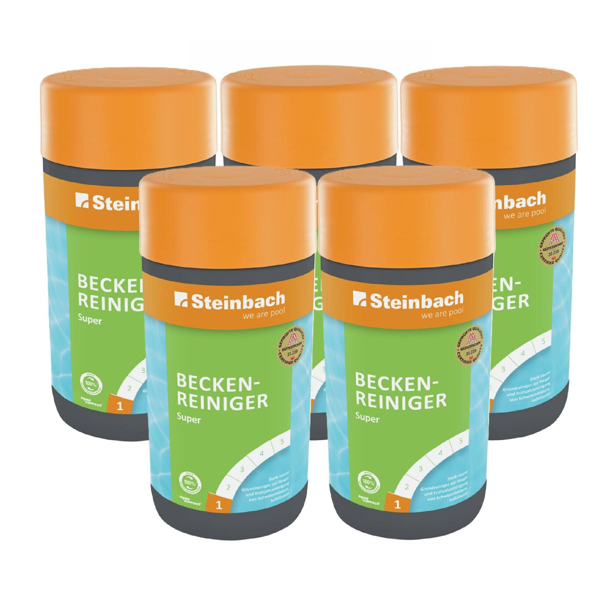 STEINBACH Beckenreiniger Super 5 l | starker Pool-Grundreiniger gegen Kalk, Rost & Schmutz | für Folien- & Fliesenbecken | saurer Reiniger für Früh