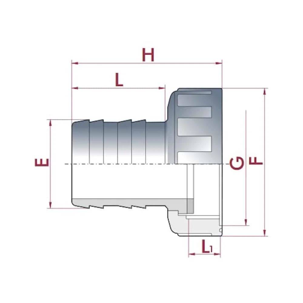 PVC Schlauchtülle mit Überwurfmutter 1½ IG x 40 mm