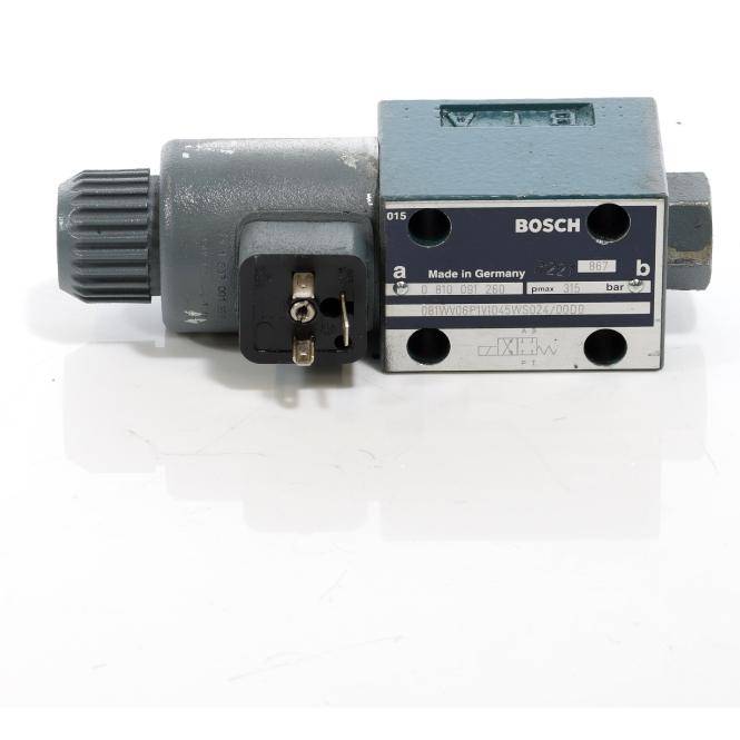 Bosch-Hydrauliksteuerventil mit großem Einstellknopf und elektrischem Anschluss, dargestellt auf weißem Hintergrund.
