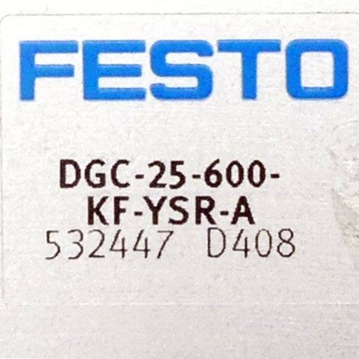 Festo-Etikett mit Teilenummer „DGC-25-600-KF-YSR-A" und Codes „532447"" und „D408"".