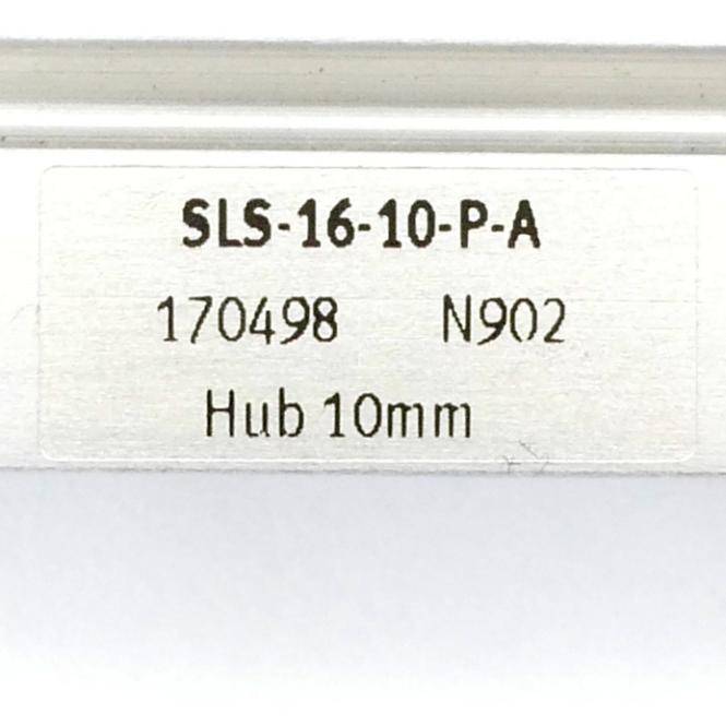 Produktetikett zeigt „SLS-16-10-P-A", „170498"", „N902"" und „Hub 10mm"".
