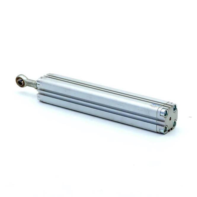 Linearer Metallaktuator für Industrie mit einer Stab-Öse auf einer Seite und Befestigungsbolzen auf der anderen, gezeigt vor weißem Hintergrund.