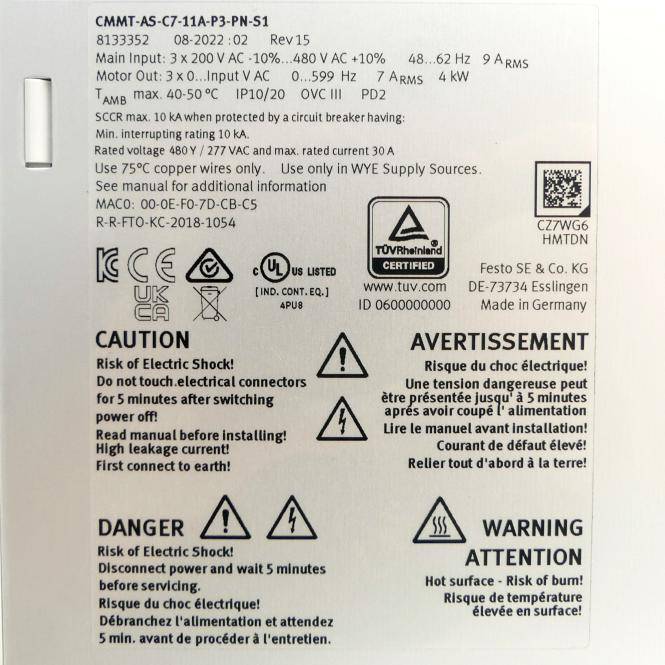FESTO Servoantriebsregler 8133352 (CMMT-AS-C7-11A-P3-PN-S1)