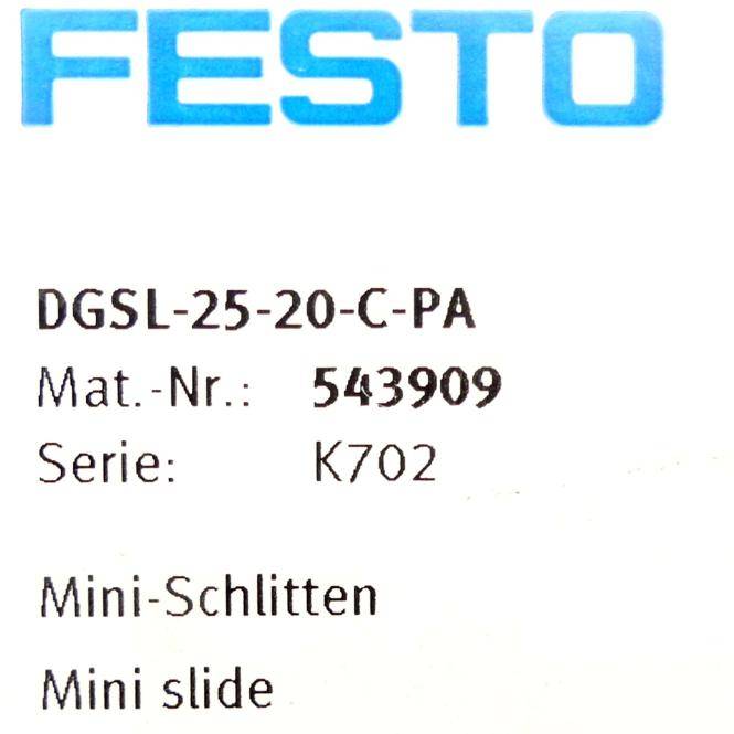 FESTO Mini-Schlitten 543909 (DGSL-25-20-C-PA)